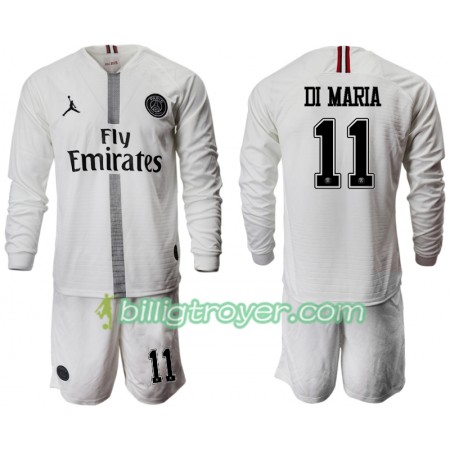 Billige Fotballdrakter Paris Saint-Germain DI MARIA 11 Jodan Hvit Barn Tredjedraktsett 2018/19 Langermet